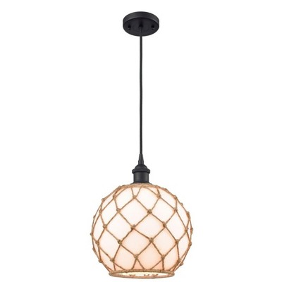 Farmhouse Rope - 1 Light Cord Hung Mini Pendant In Industrial Style-13 Inches Tall and 10 Inches Wide