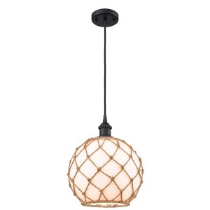 Farmhouse Rope - 1 Light Cord Hung Mini Pendant In Industrial Style-13 Inches Tall and 10 Inches Wide - 1 of 1