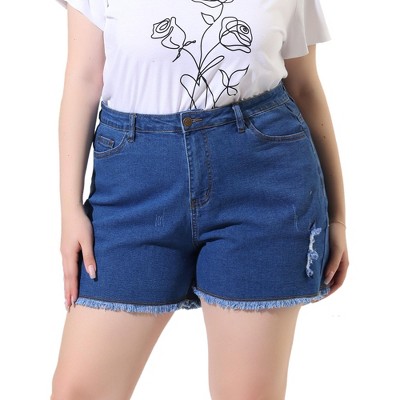 Agnes Orinda Plus Size Shorts For Women Roll Hem Denim Jeans Short