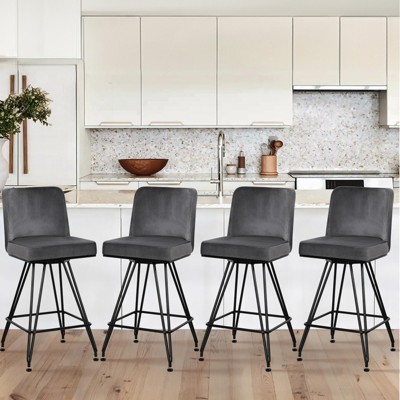Bekrvio 26" Swivel Counter Height Bar Stools with Back-Faux Leather/Velvet Upholstered, V-Shaped Metal Legs-Modern Counter Stools for Kitchen Island