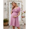 Coolmee Women Maternity Square Neck Smocked Chest Drawstring Puff Short Sleeve A-Line Dress - 3 of 4