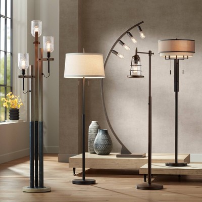 Bronze Adjustable Floor Lamp with Off-White Drum Shade