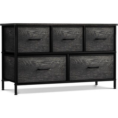 Costway 5 Drawers Dresser Storage Unit Side Table Display Organizer Dorm  Room Wood Dark Gray