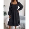 Coolmee Women Square Neck Long Sleeve Midi Dress Smaocked Waist Flowy Long Dress - 3 of 4