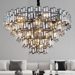 38.5 in. Modern Chandelier 26-Light 5-Tier Black Round K9 Crystal Chandelier - 1 of 4