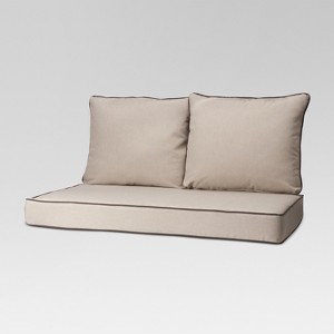 Rolston 3pc Outdoor Replacement Loveseat Cushion Set Beige/Chocolate - Grand Basket, Beige/Brown