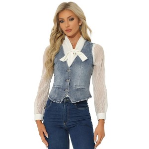 INSPIRE CHIC Women's Denim Sleeveless V Neck Button Down Casual Waistcoat Vest - 1 of 4
