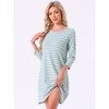 INSPIRE CHIC Women's Sleepwear Cotton Stripe 3/4 Sleeve Round Neck Midi Contrast Color Soft Sleepdress Nightgown - 3 of 4