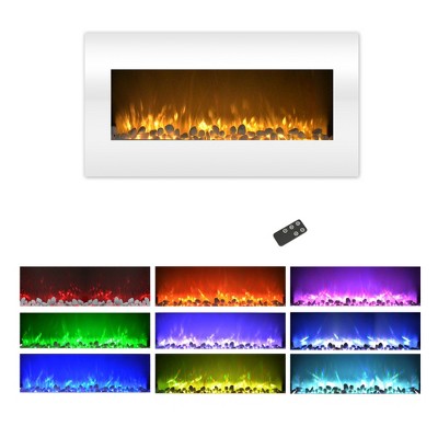 36-Inch Modern Wall-Mounted Electric Fireplace - 10-Color LED Flame and 3 Media Backgrounds with Adjustable Brightness and Remote by Northwest (White)