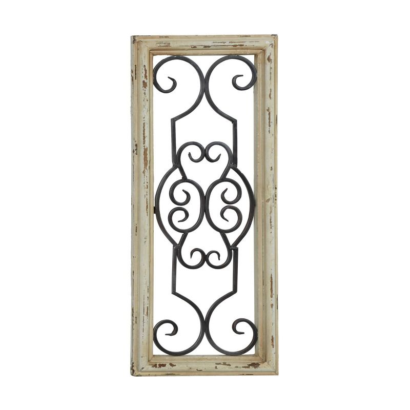 Wood Scroll Window Inspired Wall Decor with Metal Scrollwork Relief White - Olivia &#38; May, 4 of 22