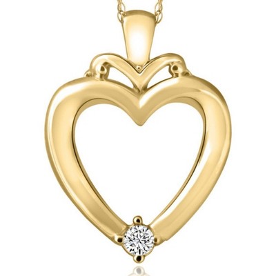 Pompeii3 Solitaire Diamond Heart Pendant in White, Rose or Yellow Gold 1" Tall