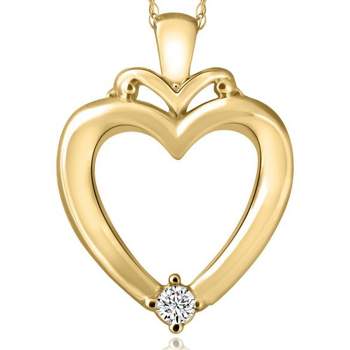 Pompeii3 Solitaire Diamond Heart Pendant in White, Rose or Yellow Gold 1" Tall