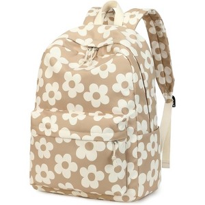 Attop Brown Backpack Women's Laptop Backpack College School Bag Middle School Travel Work Commuter Backpack (White Daisy) - 1 of 4