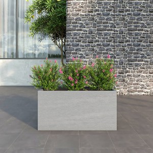 LeisureMod Flora Fiberstone Rectangular Planter Pot with Drainage Holes, Weather-Resistant for Indoor/Outdoor Use - 1 of 4