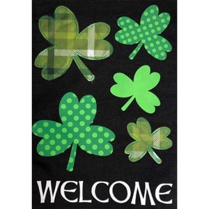 Shamrocks St. Patrick's Day Burlap Garden Flag Welcome 12.5"x18" Briarwood Lane - 1 of 4