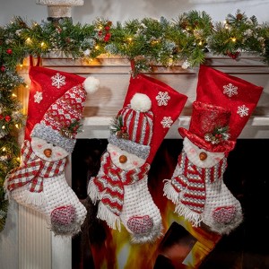 FIONECA Set Of 3 Christmas Holiday Stockings Traditional Snowman Decor - 1 of 1
