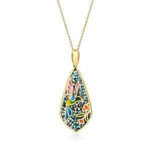 Ross-Simons Multicolored Enamel and Abalone Shell Hummingbird Mosaic Pendant Necklace in 18kt Gold Over Sterling Size 18 - 1 of 4