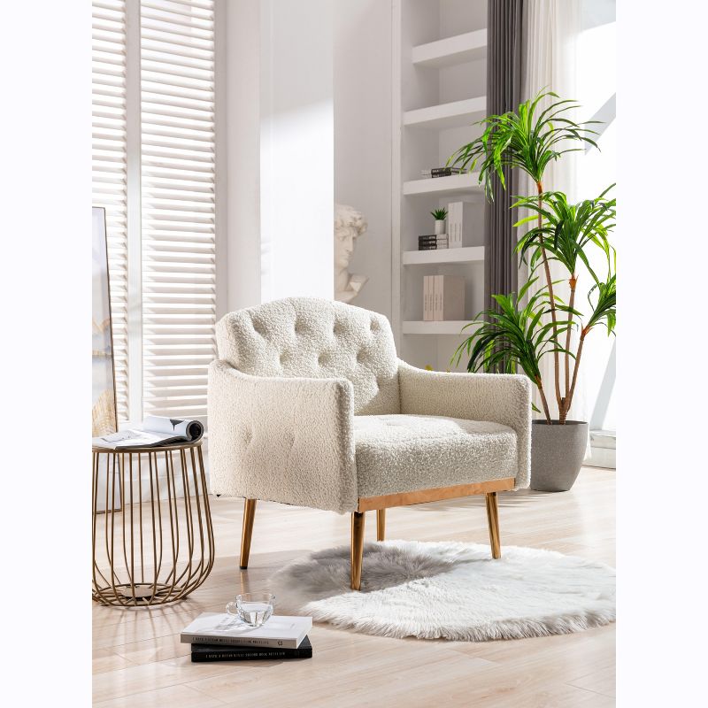 Modern Upholstered Accent Armchair with Tufted Backrest and Rose Golden Feet-ModernLuxe, 2 of 13