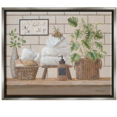 Stupell Industries Comforting Bathroom Spa Still Life Framed Floater Canvas Wall Art