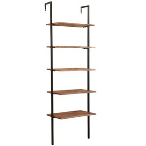 HomeRoots 72" Brown Metal and Solid Wood Five Tier Ladder Bookcase - 1 of 4