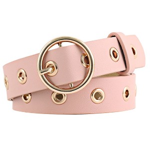 Unique Bargains Womens Leather Belt Studded Grommet with Circle Metal Buckle for Jeans Dress Pants - 1 of 4