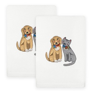 Linum Home Textiles SPRING DOG & CAT - Embroidered Luxury 100% Turkish Cotton Hand Towels (Set of 2) - 1 of 3