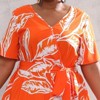 Plus Size Women's V Neck Maxi Dress Belted Waist Flowy Ankle Length Casual Elegant Party Dress - 4 of 4