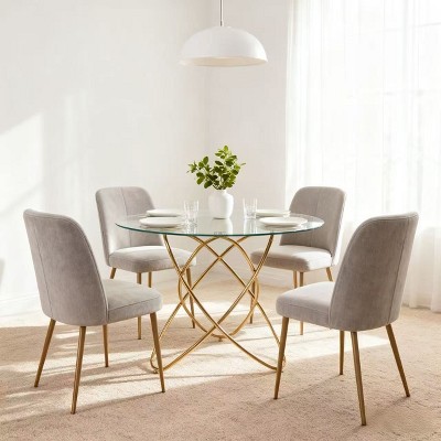 Homy Casa Round Glass Accent Table with Gold Metal Base for Living Room or Bedroom, Modern Glam Style, Clear
