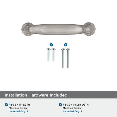 Kane 3" Brushed Satin Nickel Bar Pull with Mounting Hardware