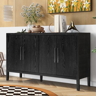 NicBex 60" Modern 4-Door Sideboard,Kitchen Storage Cabinets with Metal Handles and 4 Shelves for Kitchen and Dining Room,Black