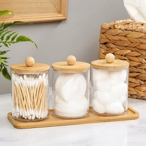 The Lakeside Collection Bathroom Coutertop Clear Canisters with Bamboo Tray - 1 of 4