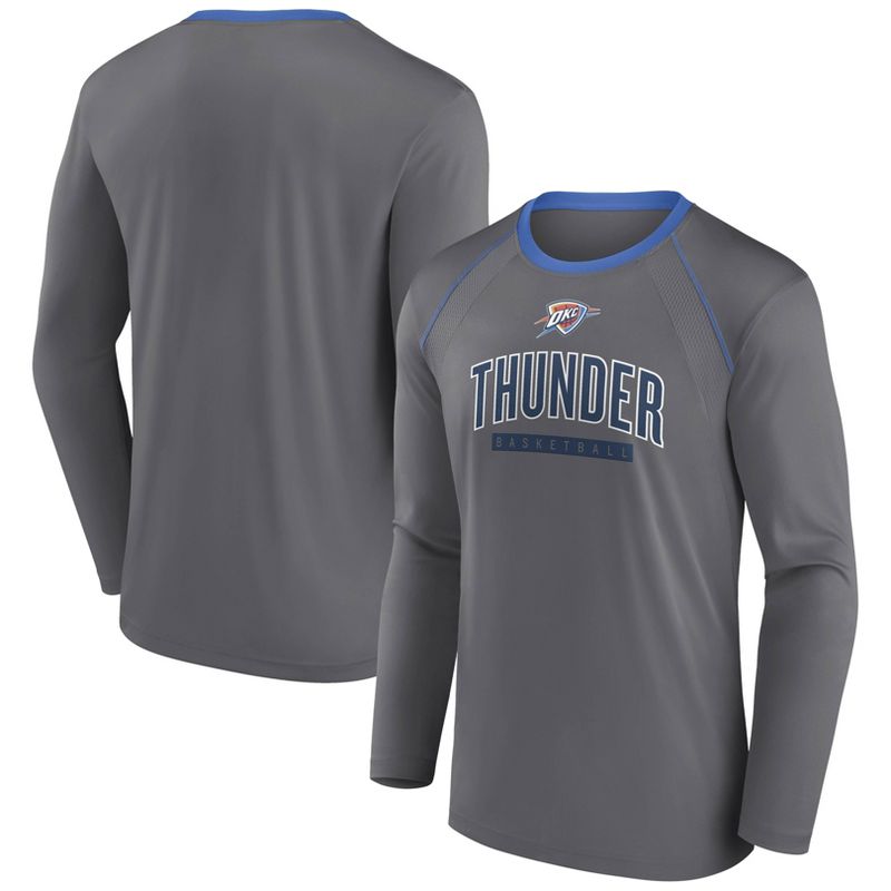 NBA Oklahoma City Thunder Men&#39;s Long Sleeve Gray Pick and Roll Poly Performance T-Shirt, 1 of 4