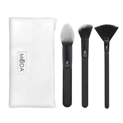 MŌDA® Brush Pro 4pc Finishing Black Makeup Brush Set with Zip Case