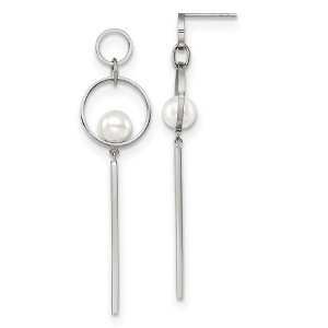 Chisel Stainless Steel Polished with Simulated Pearl Dangle Earrings - 1 of 4