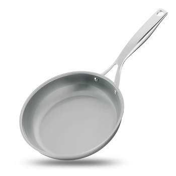 NutriChef 8'' Small Fry Pan - Frypan Interior Coated with Durable Ceramic Non-Stick Coating, Stainless Steel
