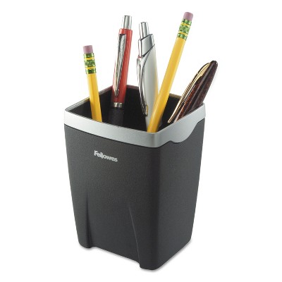Fellowes Office Suites Divided Pencil Cup Plastic 3 1/16 x 3 1/16 x 4 1/4 Black/Silver 8032301