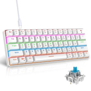 60% Mechanical Gaming Keyboard, Blue Switch, Wired Gaming Colorful Backlit Gaming Keyboard, Pudding Keycaps Compact  (White) - 1 of 4