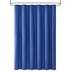 LunaLulinlk Textured Blue 15PC Shower Curtain & Rug Bath Set, 70 x 72, Royal Blue - 1 of 4