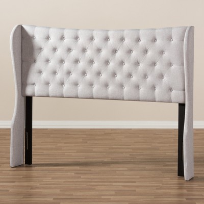 Cadence Beige Leather Tufted King Headboard with Winged Design