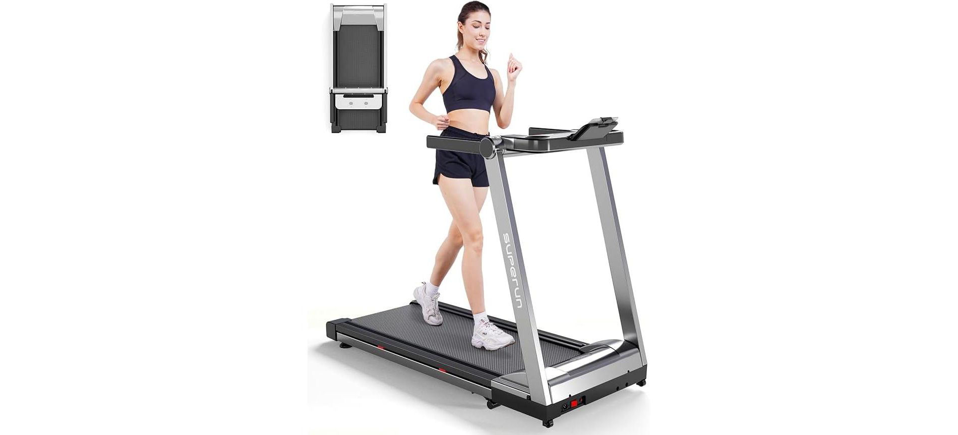 SupeRun Treadmills for Home with Incline 10 MPH Folding Running Treadmill with APP Blacksliver 54.72 * 24.13 * 42.32 inches