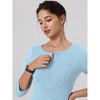 Hobemty Women's Work Zipper Neck Cross Waist-Lined 3/4 Sleeve Midi Pencil Dresses - 4 of 4