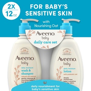 Aveeno Baby Daily Care Gift Set Includes Daily Moisturizing Body Lotion & 2-in-1 Baby Bath Wash & Shampoo - 2 ct - 1 of 4