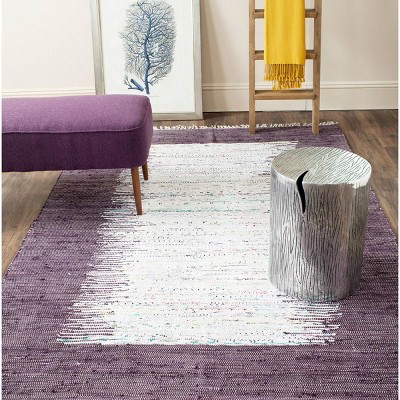 Ivory and Purple Hand-Crafted Cotton Flatweave 6' x 9' Area Rug