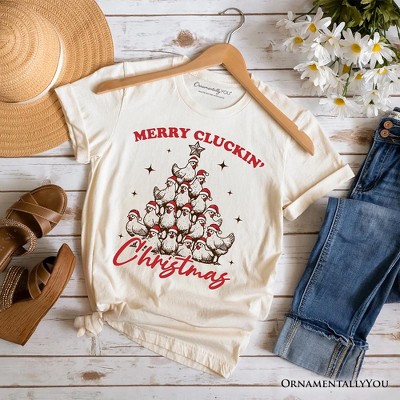Merry Cluckin' Christmas Tree T‑Shirt, Funny Santa Hat Chicken Farmhouse Tee | OrnamentallyYou