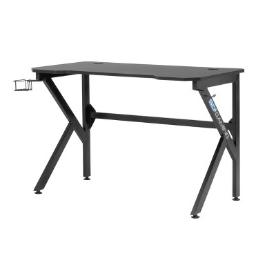 48" Black Carbon-Fiber Inspired Gaming Desk with Charging Hub
