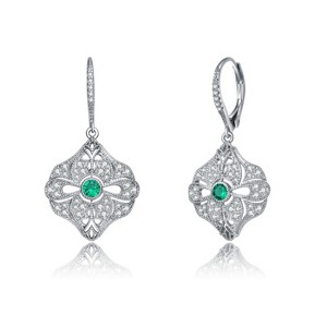 Guili Sterling Silver White Gold Plated Wreath Drop Earrings with Colored CZ, a stunning piece that adds elegance to any fashion style - 1 of 3
