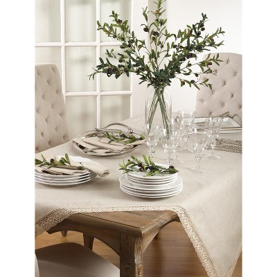 Natural Linen and Polyester Lace Border Rectangular Tablecloth