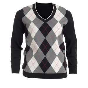 ellos Women's Plus Size V-Neck Argyle Sweater - 1 of 4