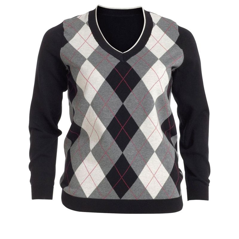 ellos Women's Plus Size V-neck Argyle Sweater, 1 of 2