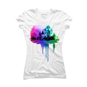 Junior's Design By Humans Melting Skull with Vibrant Colors By robotface T-Shirt - 1 of 3